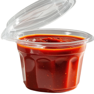 Hinged sauce cups with lids. Ideal for restaurants & takeaways serving dips & sauces